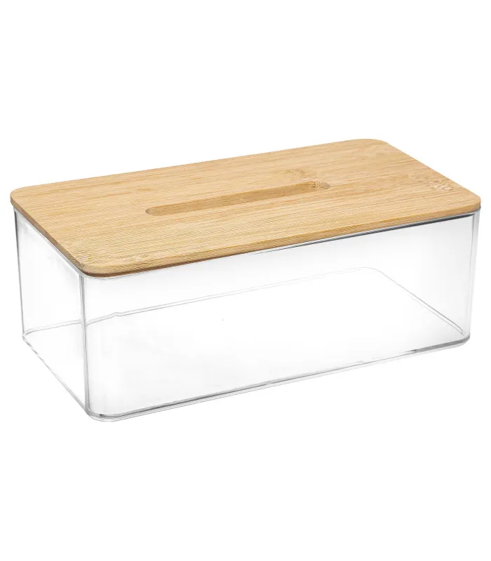 Boîte à mouchoirs rectangulaire transparent et bois