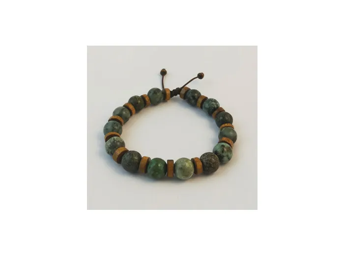 Bracelet ajustable turquoise africaine et bois