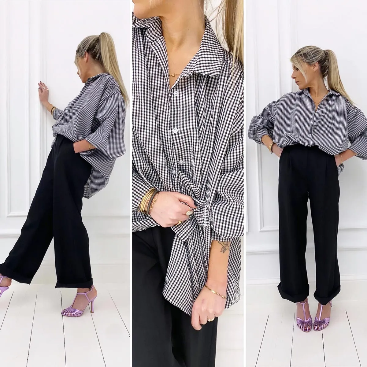 Chemise noire et blanche vichy