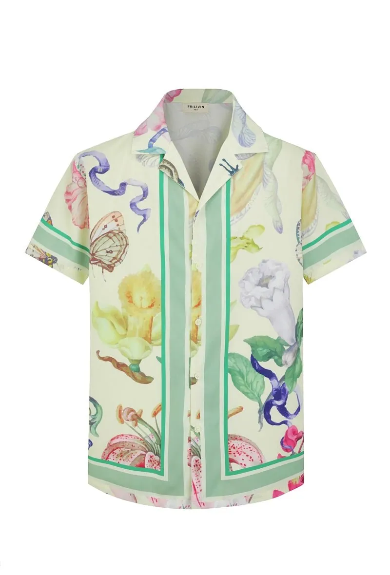 Chemise à motifs florals et faune