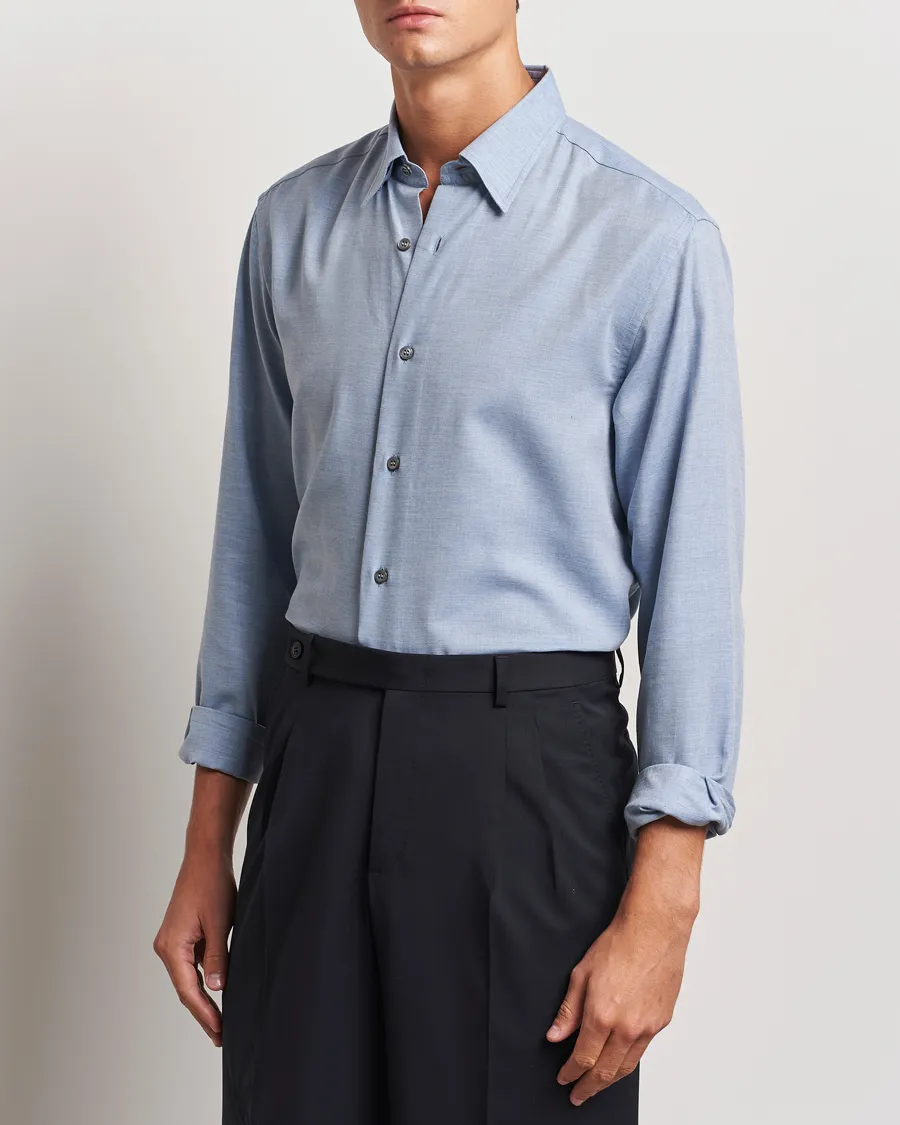 Cotton/Cashmere Flannel Shirt Light Blue