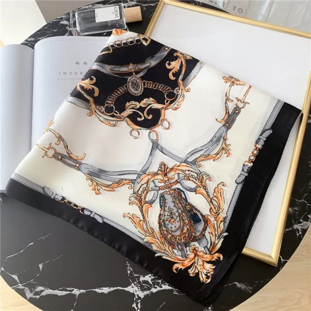 ELIA foulard carré femme cheveux noir & blanc à motifs