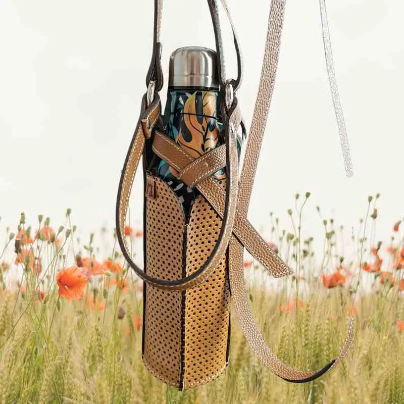 Etui porte bouteille en cuir avec bandoulière | 2 tailles | ML-Sellier