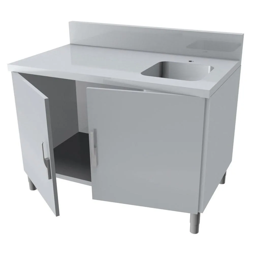 Meuble plonge,dessus inox 2p.coulissantes + 1 bac