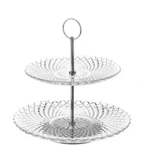 Plat de présentation fruits ou gâteaux à 2 étages en verre harlequin
