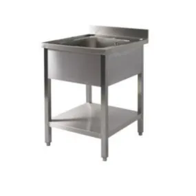 Plonge inox avec dosseret profondeur 700 mm à 1 bac et 1 étagère sans égouttoir
