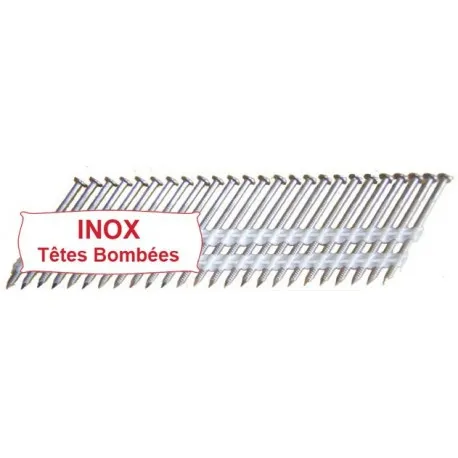 Pointes 21° inox A2 crantées 50mm Têtes bombées