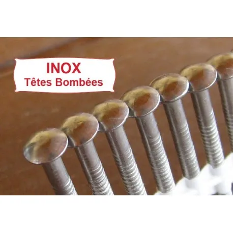 Pointes 21° inox A2 crantées 50mm Têtes bombées