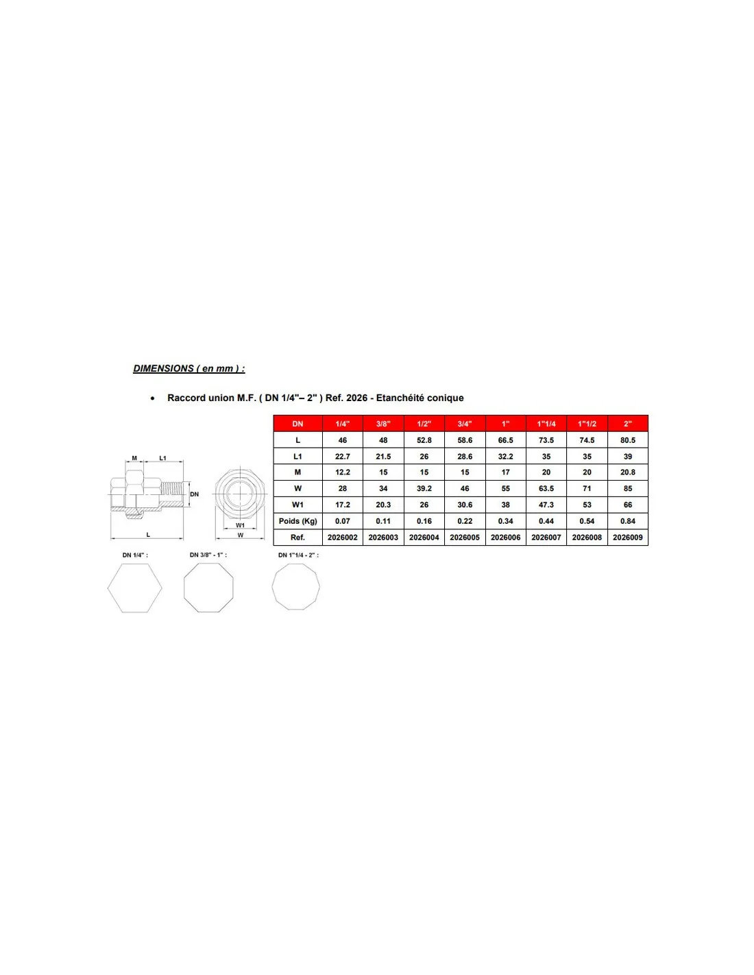 Raccord union inox MF 3/4" à portées coniques - 2026005 - SFERACO