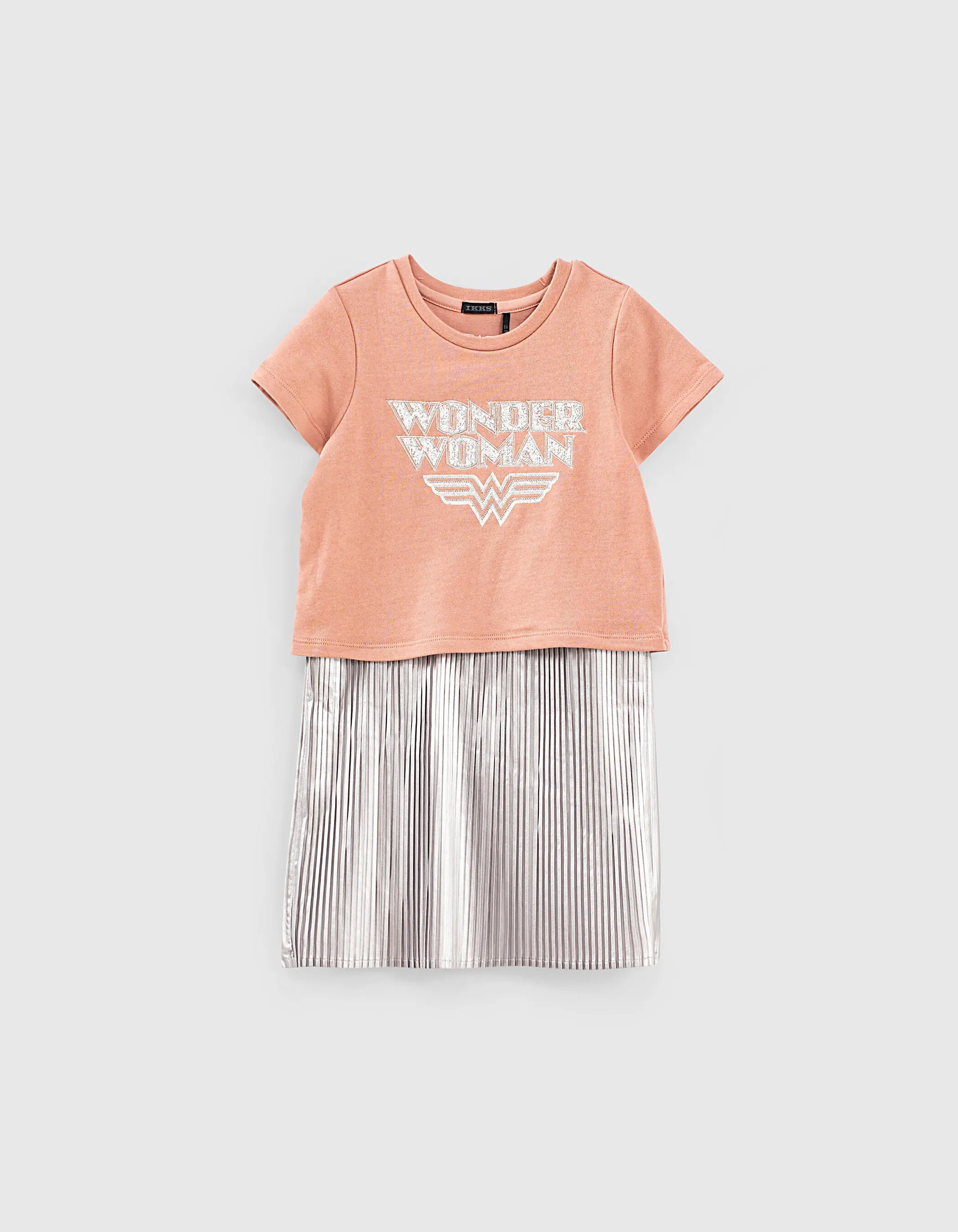 Robe dusty rose IKKS - WONDER WOMAN bi matière fille